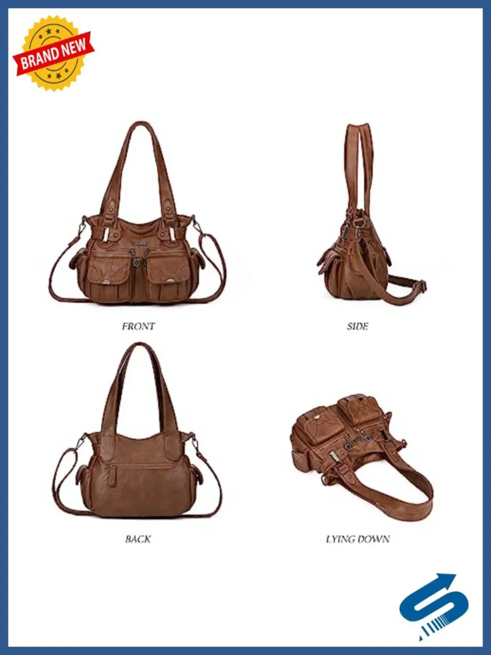 Large Hobo Tote PU Leather Multi-Pocket Shoulder Bag Water Resistant Women